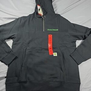 JOHN DEERE Men's Stitched Logo Heavyweight Hoodie Sweatshirt, Black M NWT